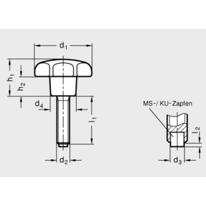 GN6336.10-25-M5-15-KU Sterngriffschraube mit Kunststoffzapfen