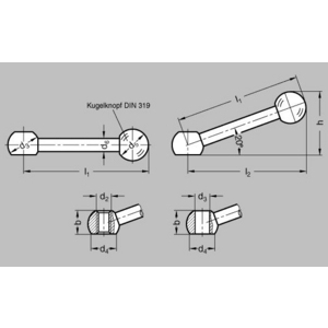 ELESA+GANTER KOGELHENDEL DIN 6337-160-M20-N
