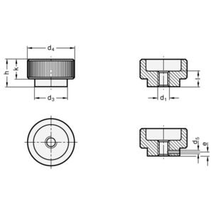 GN.30174-MANOPOLA ZIGRINATA ACCIAIO INOX FORO PASSANTE FILETTATO SENZA FORO TRASVERSALE DIN 6303-M10-A-NI