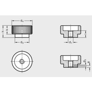 GN.30174-MANOPOLA ZIGRINATA ACCIAIO INOX FORO PASSANTE FILETTATO SENZA FORO TRASVERSALE DIN 6303-M10-A-NI