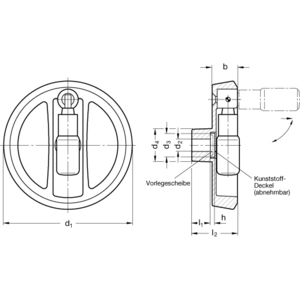 GN924.3-160-B16-R-SW Umleggriff-Speichenrad schwarz matt KU-beschichtet