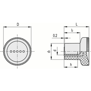 242111-C1 - MANOPOLA ZIGRINATA TECNOPOLIMERO FORO FIL. EKK.21-B-M4-C1