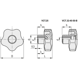150564 - VOLANTINO DI SERRAGGIO A LOBI TECNOPOLIMERO CERTIFICATO AUTOESTINGUENTE VCT.40 AE-V0 B-M8
