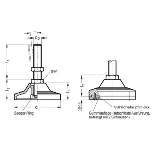 GN246-125-M24-95-BG Stellfuss mit Mutter mit Gummiauflage Elesa