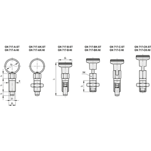GN.37413-PISTONCINO DI POSIZ. A MOLLA ACC. INOX AZION.A MANOP. E POSIZ. ARRESTO CON CONTRODADO GN 717-6-M10-CK-NI