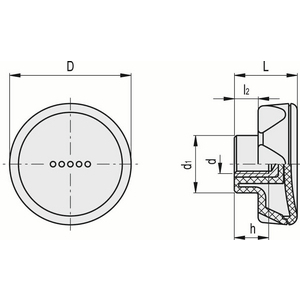 221631-C1 - VOLANTINO CON LOBATURA POSTERIORE TECNOPOLIMERO BOCCOLA IN OTTONE FORO FIL. ELK.70-B M10-C1