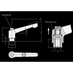 GN303.1-45-M4-SW-S Klemmhebel Edelstahl, Griff schwarz, Knopf schwarz
