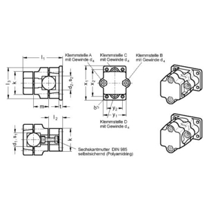 GN141-B45-V45-2-BL Kreuzflansch-Klemmverbinder