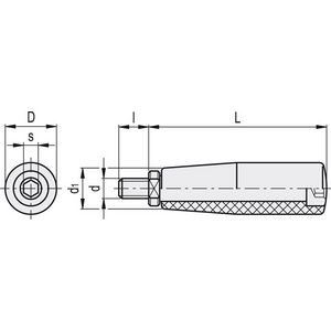 22521 - IMPUGNATURA GIREVOLE CILINDRICA DUROPLASTO PERNO E CONTRODADO IN ACCIAIO I.281/65+X-M8+GH