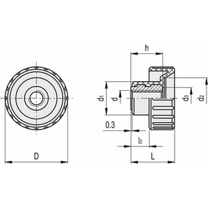 154432 - MANOPOLA SCANALATA TECNOPOLIMERO CONDUTTIVO ESD BOCCOLA IN OTTONE FORO PASSANTE FILETTATO BT.32 FP-M10-ESD-C