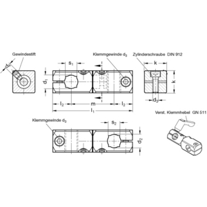 GN475-B16-B16-MT Verdrehbarer Kreuzklemmhalter matt