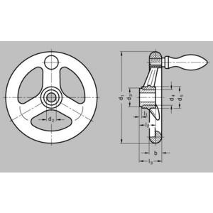 GN555-160-B14-D Speichenhandrad (mit Griff, ohne Nut)