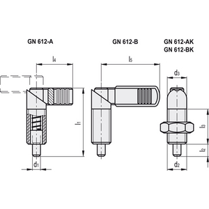 GN.34310-PISTONCINO DI POSIZ. A MOLLA LEVA ARR.POSIZ. RETRATTA ACC. SENZA COPERT.LEVA CONTRODADO GN 612-5-M12X1,5-AK