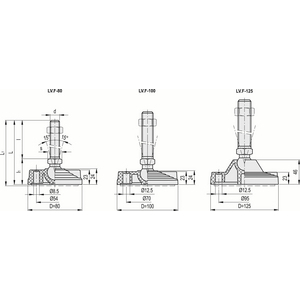 313525-PIEDINO DI LIV. PER FISSAGGIO A TERRA BASE IN TECNOP. STELO IN ACCIAIO SENZA DISCO ANTISC. LV.F-125-24-M16X98