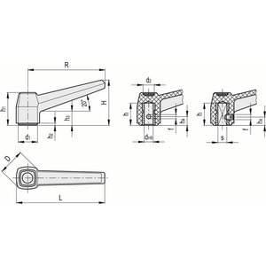 39121-R-C3 - MANIGLIA A LEVA TECNOPOLIMERO FORO CILINDRICO O QUADRO MF.63 N-6X6-C3