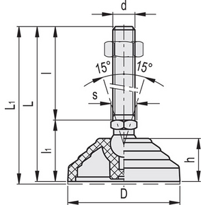 310241 - PIEDINO DI LIVELLAMENTO BASE IN TECNOPOLIMERO STELO IN ACCIAIO CON DISCO ANTISCIVOLO LV.A-125-24-AS-M16X138