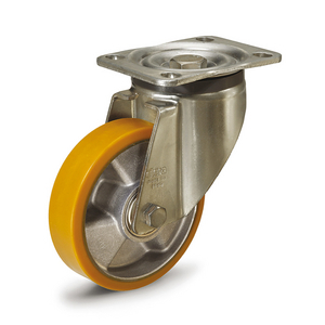 451751 - RUOTA CON SUPPORTO RIVESTIMENTO IN POLIURETANO COLATO SUPPORTO A PIASTRA GIREVOLE CON FRENO RE.F5-125-SSF-H