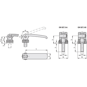 GN.69271-LEVA A CAMMA ACCIAIO INOX VITE FILETTATA GN 927.5-101-M8-20-A
