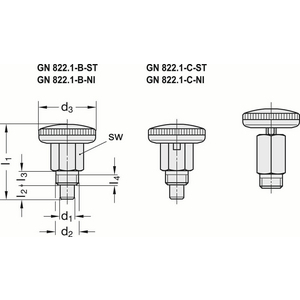 GN.36432-MINI PISTONCINO DI POSIZ. A MOLLA CORPO IN ACCIAIO INOX AISI 303 CON POSIZ. DI ARRESTO GN 822.1-5-C-NI