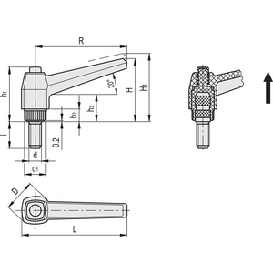 141713 - MANIGLIA A RIPRESA TECNOPOLIMERO PRIGIONIERO FILETTATO IN ACCIAIO INOX MRX.63-SST-P-M8X40