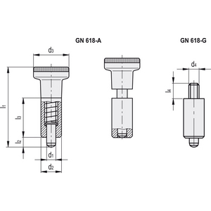 GN.36121-PISTONCINO DI POSIZIONAMENTO A MOLLA ACCIAIO CON MANOPOLA GN 618-8-A