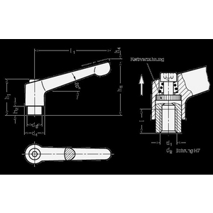 GN300-30-M6-RH Verstellbarer Klemmhebel, unlackiert