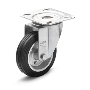 450156-RUOTA CON SUPP. IN ACCIAIO RIVESTIMENTO IN GOMMA VULCAN. SUPP. A PIASTRA FISSA SENZA FRENO RE.E3-100-PBL-N