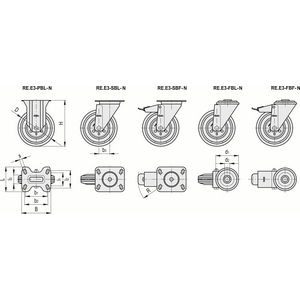 450156-RUOTA CON SUPP. IN ACCIAIO RIVESTIMENTO IN GOMMA VULCAN. SUPP. A PIASTRA FISSA SENZA FRENO RE.E3-100-PBL-N
