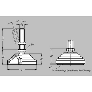 GN344.5-125-M16-158-B Gelenkfuss mit Mutter ohne Gummiauflage Edelstahl