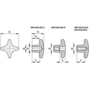 GN.10759-VOLANTINO DI SERRAGGIO A CROCE GHISA O ACCIAIO INOX ACCIAIO INOX FORO CIECO FILETTATO DIN 6335-NI-50-M10-E