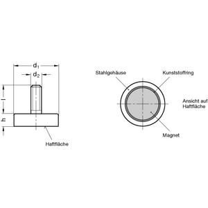 GN50.3-ND-13-M5 Haltemagnet Scheibenform mit Gewindezapfen