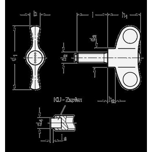 GN633.10-55-M8-20-DBL Flügelschraube mit KU-Druckzapfen