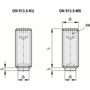 GN.13966-VITE DI PRESSIONE PUNTALE IN OTTONE O TECNOPOLIMERO ACCIAIO INOX GN 913.5-M6-32-MS