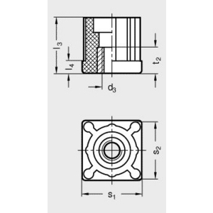 GN448-V50-V45-M10 Einsteckbuchse für Quadratrohre Elesa