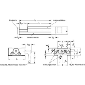 GN900-50-170-100-HN-2 Verstellschlitten mit Handrad und Stellungsanzeige