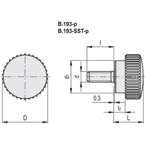 2122 - MANOPOLA ZIGRINATA DUROPLASTO PRIGIONIERO FILETTATO IN ACCIAIO ZINCATO B.193/15 P-M4X10