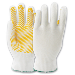 MONTAGEHANDSCHUH POLYTRIX N 912 10 PVC, gelbe Noppen, weiß/gelb, Strickbund