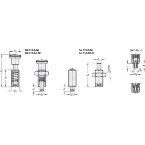 GN.15073-PISTONCINO DI POSIZ. A MOLLA ACC. INOX CON MANOP. CON CONTRODADO PUNTALE SENZA FIL. INT. GN 313-8-AK-1-NI