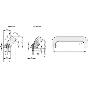 GN.27305-MANIGLIA INCLINATA ALLUM. O ACC. INOX ALLUM. FORI CIECHI FILETTATI PER MONTAGGIO POST. GN 565.2-26-128-A-BL