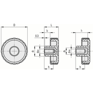 34206-C9 - MANOPOLA BUGNATA TECNOPOLIMERO BOCCOLA IN OTTONE FORO CIECO LISCIO O FILETTATO MBT.30 B-M6-C9