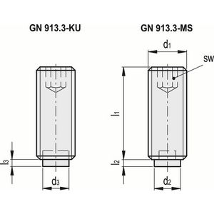 GN.13723-VITE DI PRESSIONE PUNTALE IN OTTONE O TECNOPOLIMERO ACCIAIO PUNTALE IN TECNOPOLIMERO GN 913.3-M6-20-KU