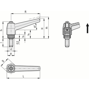 41561 - MANIGLIA A RIPRESA TECNOPOLIMERO PRIGIONIERO FILETTATO IN ACCIAIO BRUNITO MR.63 P-M8X50-C9