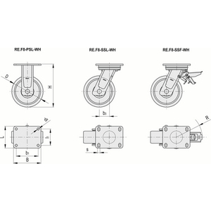 449482-RUOTA MONOLITICA CON SUPP. PER CARICHI PESANTI TECNOPOL. SUPP. A PIASTRA FISSA SENZA FRENO RE.F8-150-PSL-WH