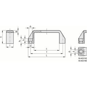 37144 - MANIGLIA A PONTE TECNOPOLIMERO POLIPROPILENE PER VITI A TESTA CILINDRICA M.443/145 N-CH
