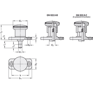 GN.36587-MINI PISTONCINO DI POSIZIONAMENTO A MOLLA CON FLANGIA ACCIAIO CON POSIZIONE DI ARRESTO GN 822.8-8-20-C