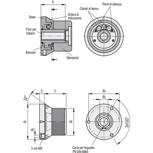 GN.25021-GRUPPO REGOLAZIONE CONTINUA BLOCCO ALL. ACC. BASE INDICE TRIANG. GHIERA GRADUAZIONE STD. GN 700-66-K12-S
