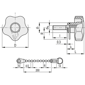 69675-C9-VOLANTINO DI SER. A LOBI CON CATENELLA DI RITEGNO TECNOPOL. PRIGIONIERO FIL. ACC. ZINC VCT.50 P-M10X40-LP-C9