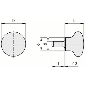 46511 - MANOPOLA A FUNGO DUROPLASTO PRIGIONIERO FILETTATO P.131/45 P-M10X20