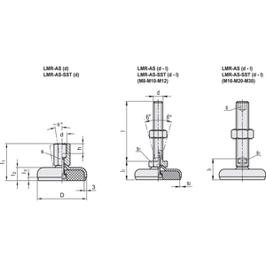 406534 - PIEDINO DI LIVELLAMENTO BASE E STELO IN ACCIAIO O ACCIAIO INOX STELO FILETTATO LMR.80-AS-M16X100