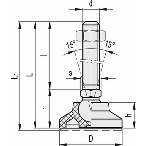348525 - PIEDINO DI LIVELLAMENTO BASE IN TECNOPOLIMERO STELO IN ACCIAIO CON DISCO ANTISCIVOLO LS.A-40-14-AS-M16X108